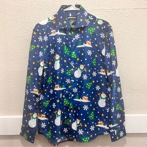 Suitmeister Long Sleeve Button Up Snowman Christmas Theme Men's Shirt Size M